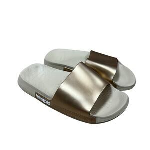 Havaianas Unisex Slide Metallic Bronze Rubber Slides Sandals Size 5/6 35-36Eu